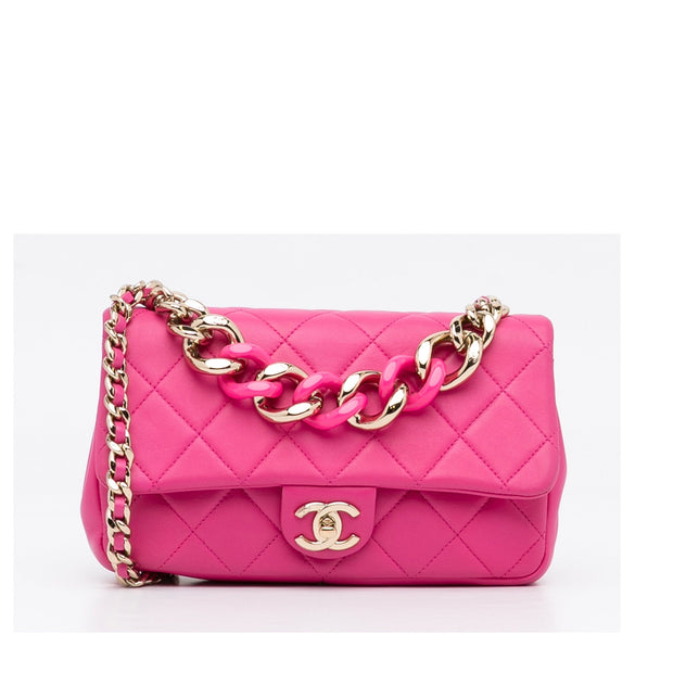 Chanel Classic Single Flap Mini Square Pink Lambskin Gold