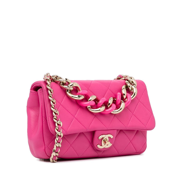 Chanel Classic Single Flap Mini Square Pink Lambskin Gold