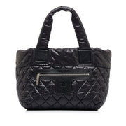 Chanel Coco Black Quilted Nylon Silver