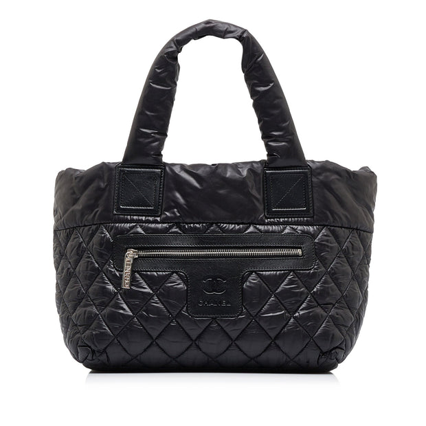 Chanel Coco Black Quilted Nylon Silver