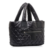 Chanel Coco Black Quilted Nylon Silver