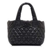 Chanel Coco Black Quilted Nylon Silver