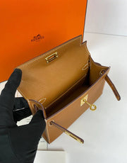 Hermes Kelly 20 Mini Sellier Bag brown Epsom Gold Hardware