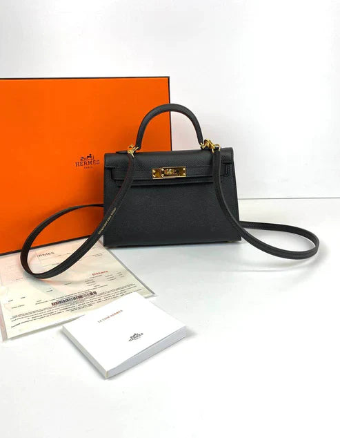 Hermes Kelly 20 Mini Sellier Bag Black Epsom Gold Hardware